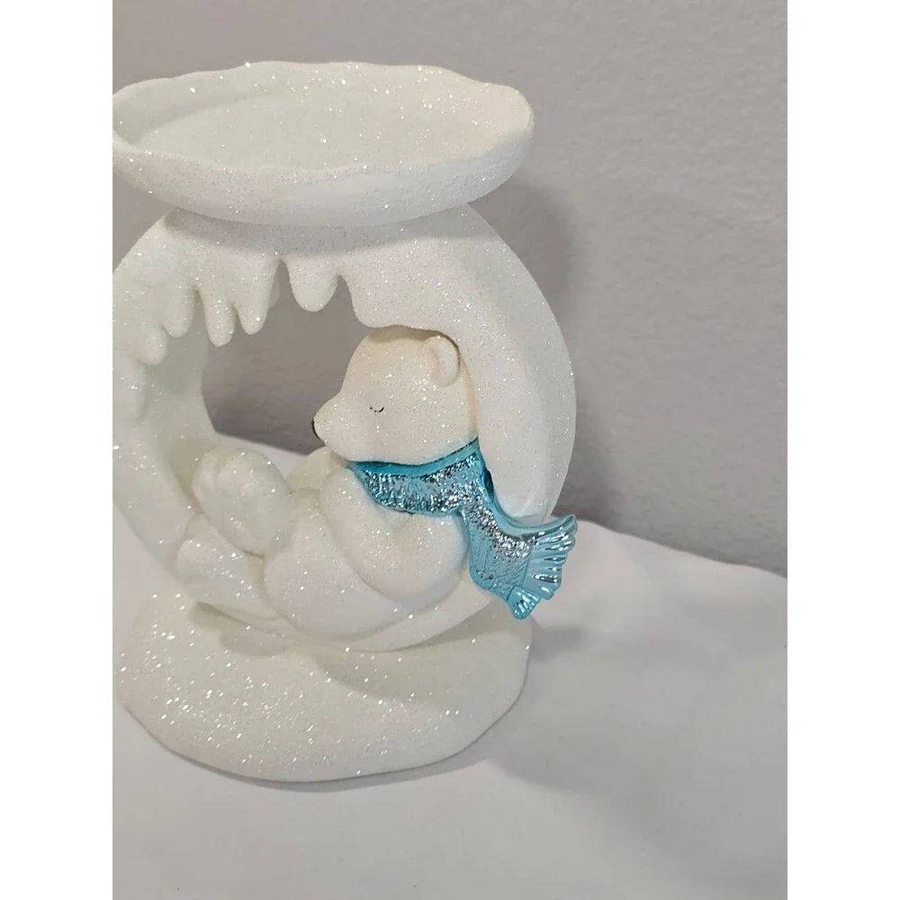Bath & Body Works 2024 POLAR BEAR RING 3 Wick Candle Holder White Glitter *Flaw*